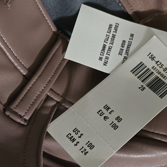 Abercrombie The 90's Straight Ultra High-Rise Faux Leather Taupe Pants Size 6 - Picture 8 of 10